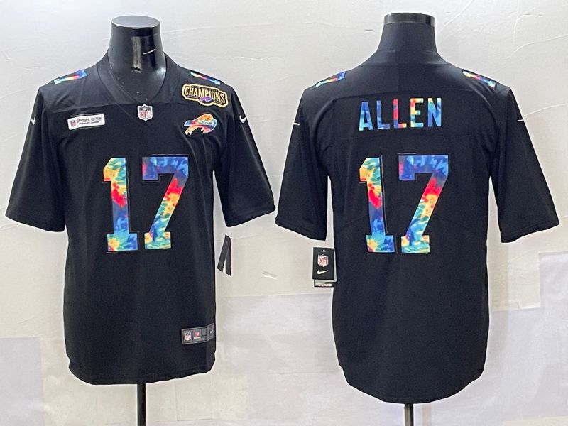Men 2025 Buffalo Bills 17 Allen Black Rainbow Nike Limited NFL Jersey style 2